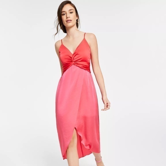 Bar III Dresses & Skirts - BAR III Twist-Front Two-Tone Midi Silky Dress​